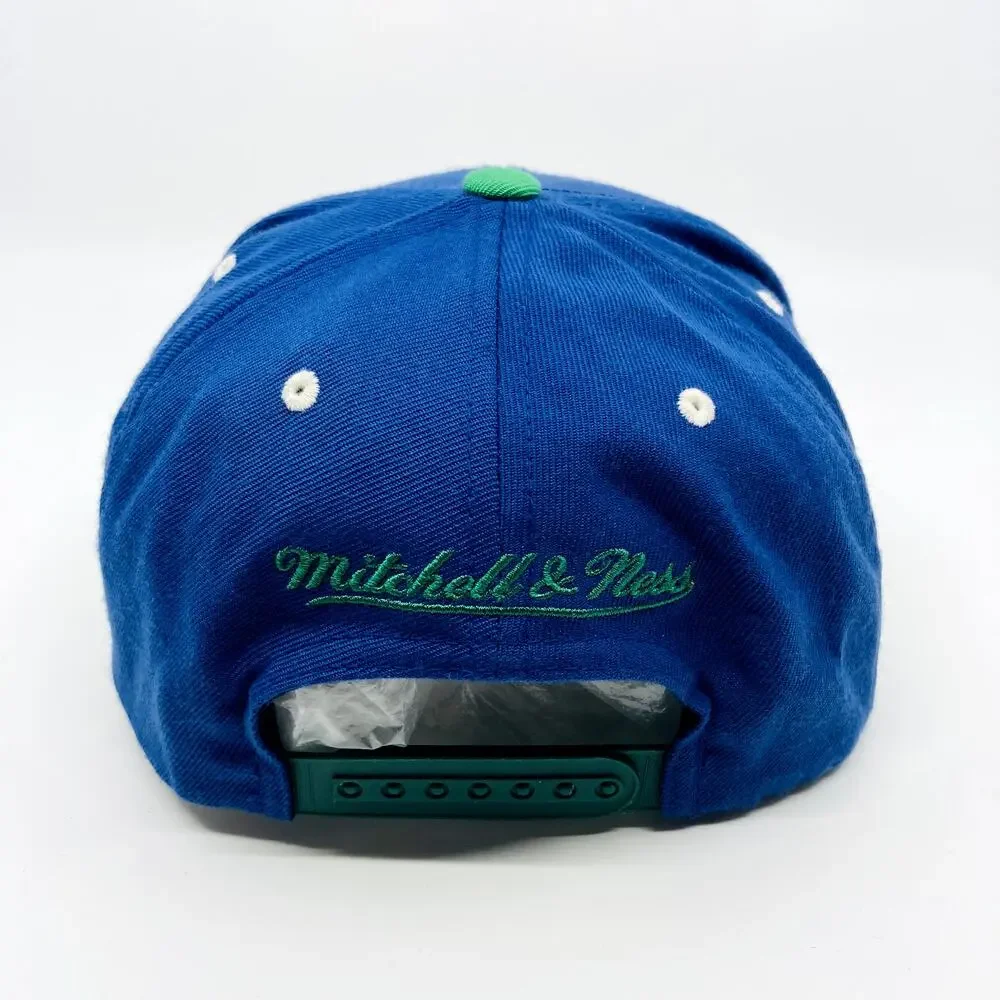 Hartford Whalers Snapback Hat Mitchell & Ness Double Line Script Blue 100% Wool